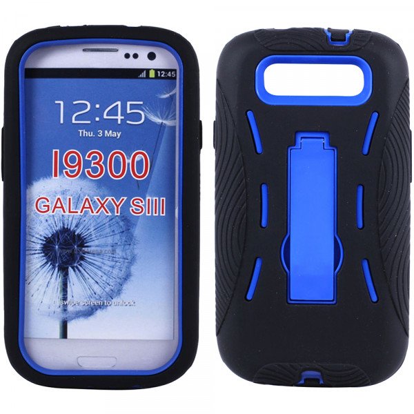 Wholesale Samsung Galaxy S3 / i9300 Armor Hybrid Case with Kickstand (Black-Blue)